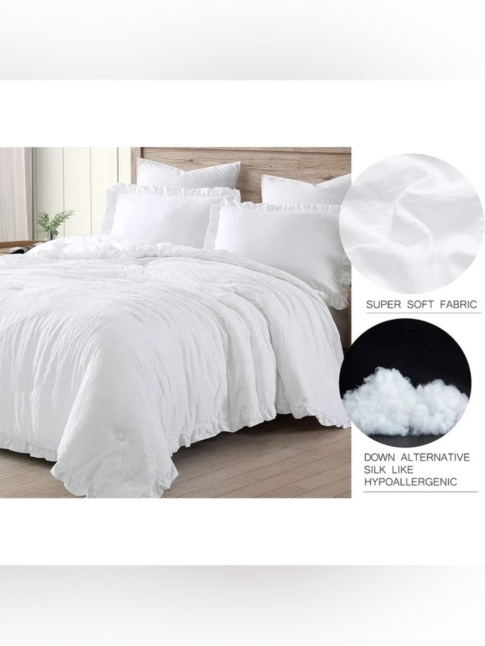White Ruffled Twin 2 piece Comforter Set - Picture 5 of 6